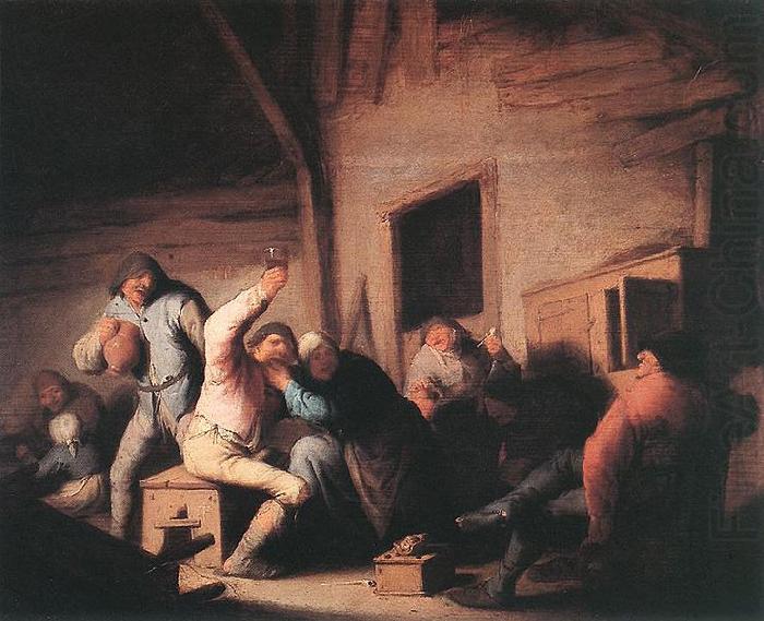 Carousing peasants in a tavern., Adriaen van ostade